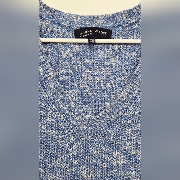 Jones New York Speckled Blue V-Neck Boxy Boho Cottagcore Pullover Sz S/M Sweater - Picture 3 of 7